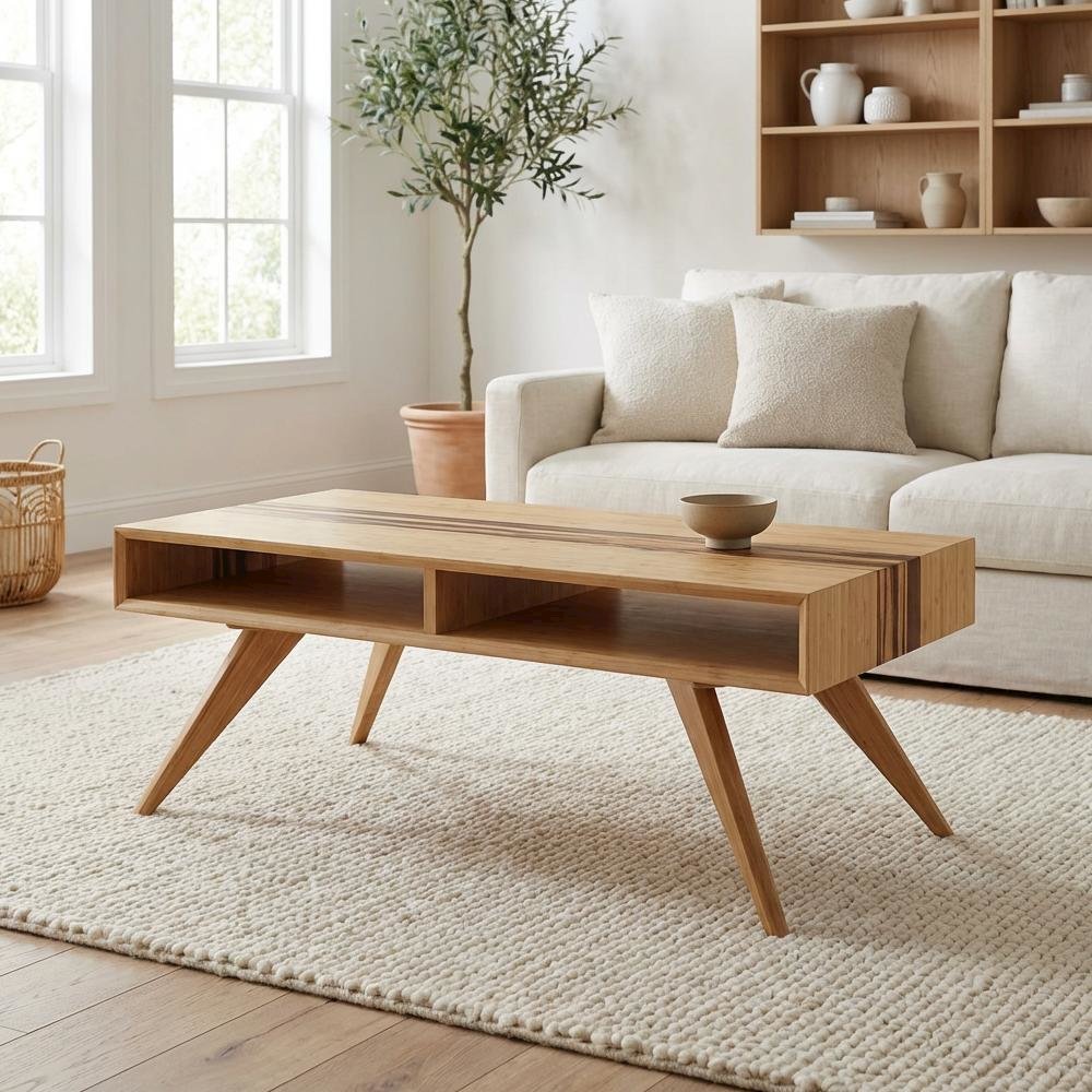 Caramelized Coffee Table with 100% Bamboo Top and Mid Century Modern Design