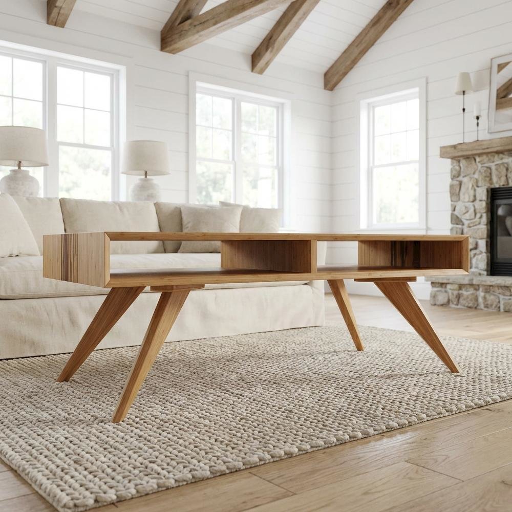 Caramelized Coffee Table with 100% Bamboo Top and Mid Century Modern Design