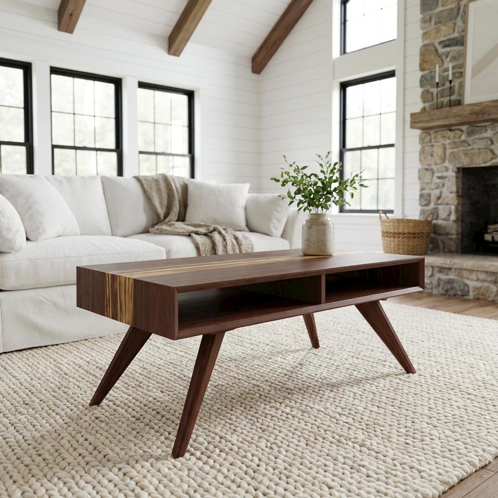 Brown Solid Moso Bamboo Coffee Table with Mid Century Design and Sturdy Build