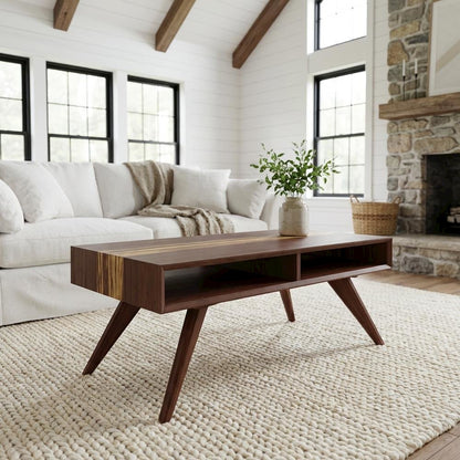 Brown Solid Moso Bamboo Coffee Table with Mid Century Design and Sturdy Build