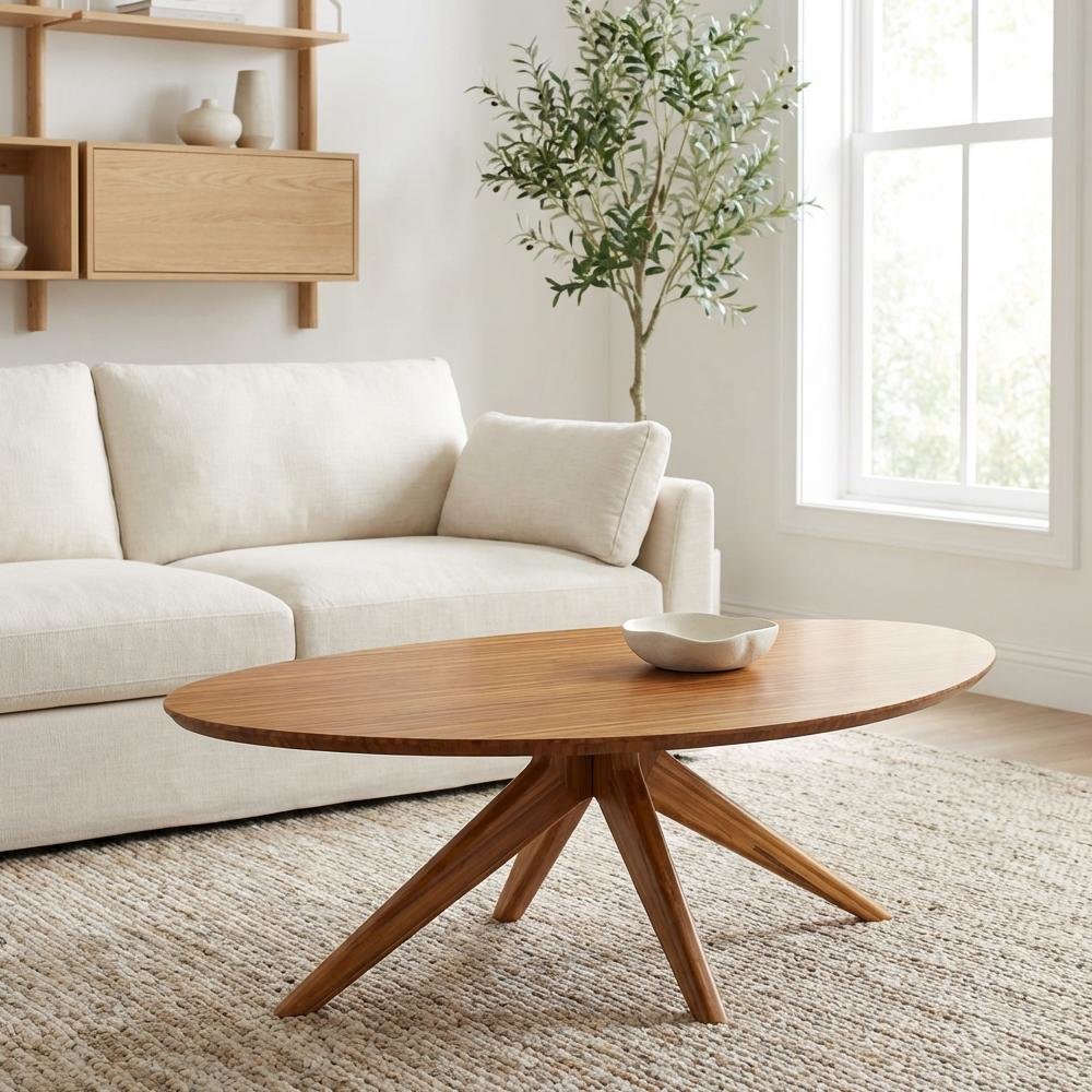 Amber Coffee Table with 100% Bamboo Construction and Mid Century Modern Design