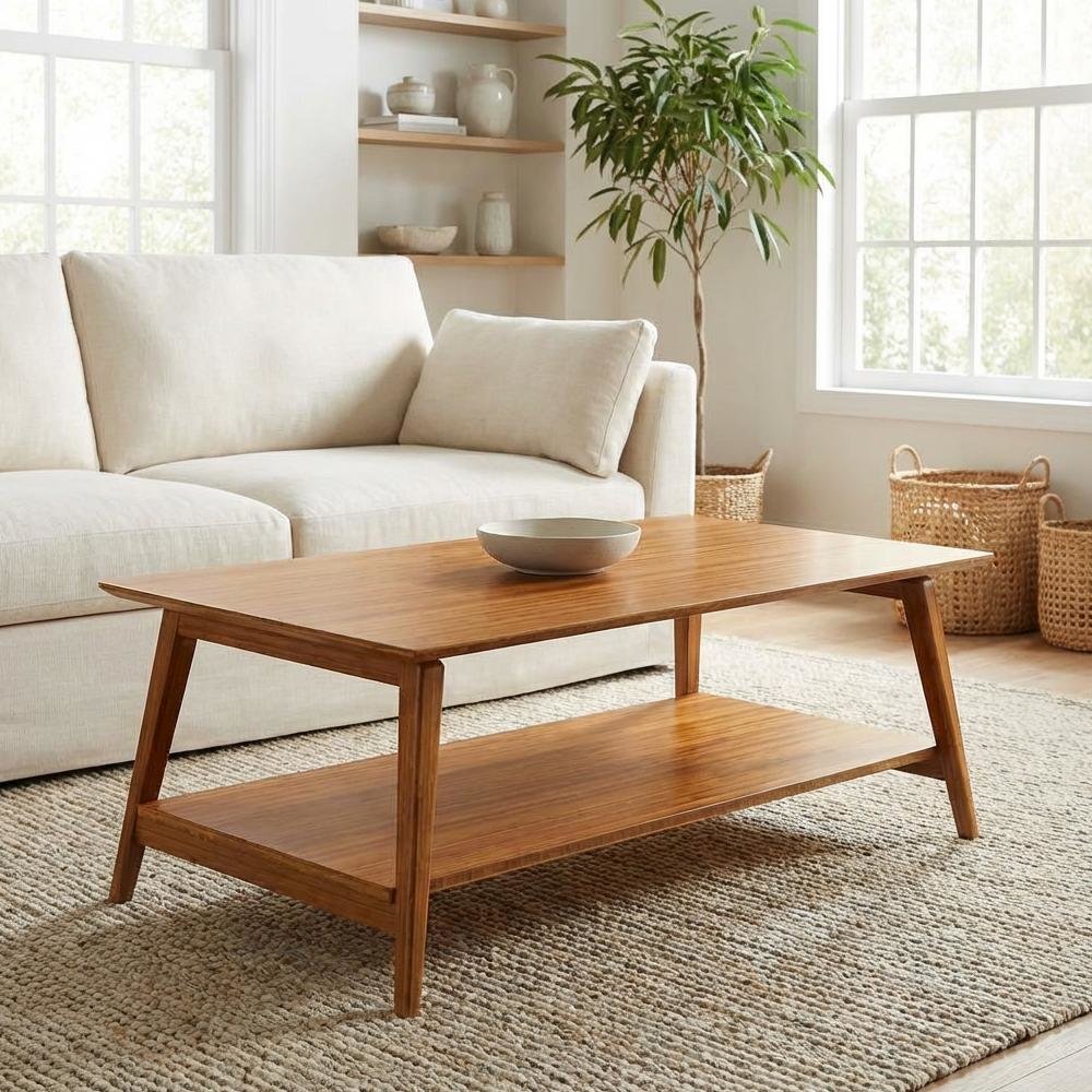 Amber Coffee Table with Solid Moso Bamboo Top and Mid Century Modern Style