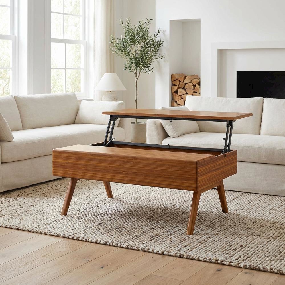 Amber Lift Top Coffee Table with 100% Bamboo Surface, Mid Century Modern Design