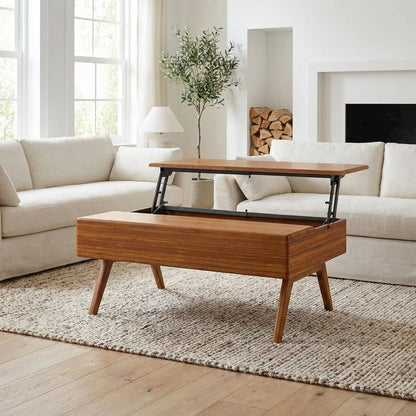 Amber Lift Top Coffee Table with 100% Bamboo Surface, Mid Century Modern Design