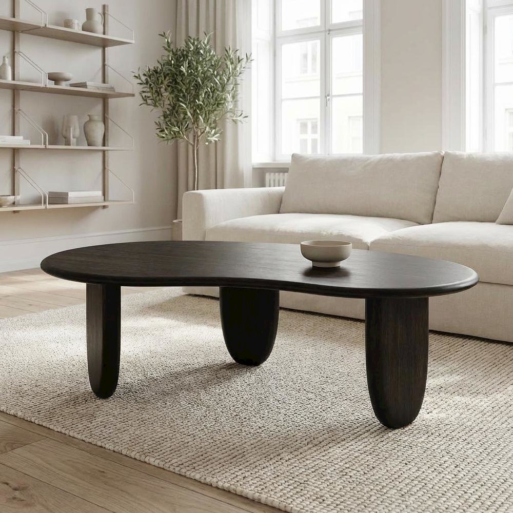 Black Coffee Table with Solid Moso Bamboo Surface Durable Construction