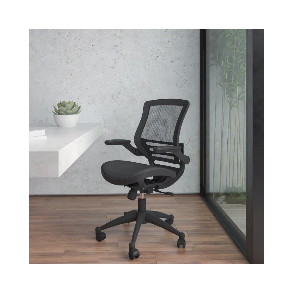Mid-Back Transparent Black Mesh Executive Swivel Office Chair with Black Frame and Flip-Up Arms