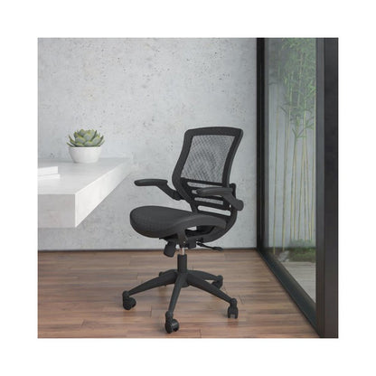 Mid-Back Transparent Black Mesh Executive Swivel Office Chair with Black Frame and Flip-Up Arms