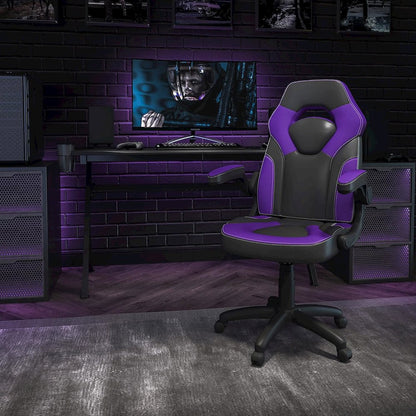 Gaming Chair Racing Office Ergonomic Computer PC Adjustable Swivel Chair with Flip-up Arms, Purple/Black LeatherSoft