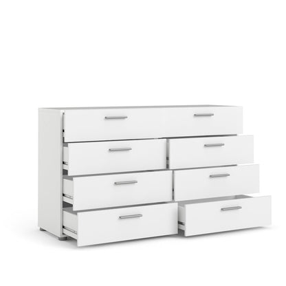 Sleek White Double Dresser with Eight Spacious Drawers for Bedroom Storage