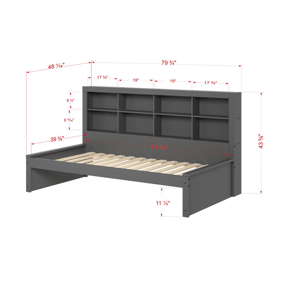 TWIN BOOKCASE DAYBED GARK GREY