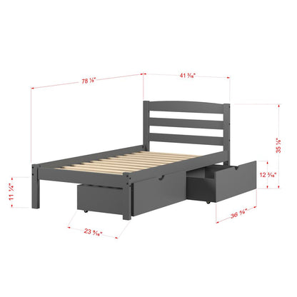 TWIN ECONO BED WITH DUAL UNDER BED DRAWER DARK GREY FINISH