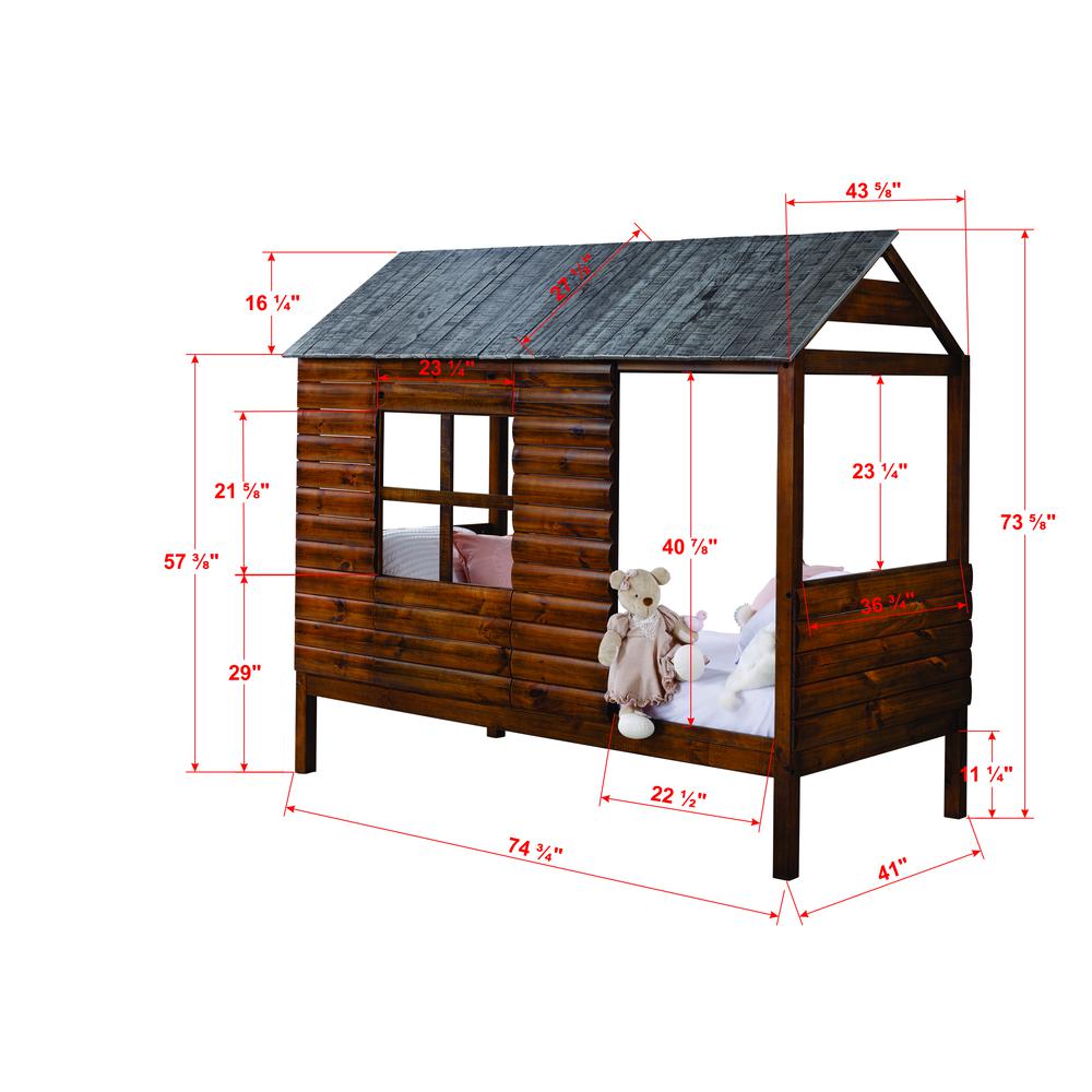 Twin Log Cabin Low Loft In Rustic Walnut/Rustic Silver Finish W/Twin Trundle Bed