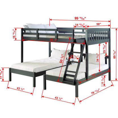 Full Over Double Twin Bed Loft Bunk In Dark Grey Finish