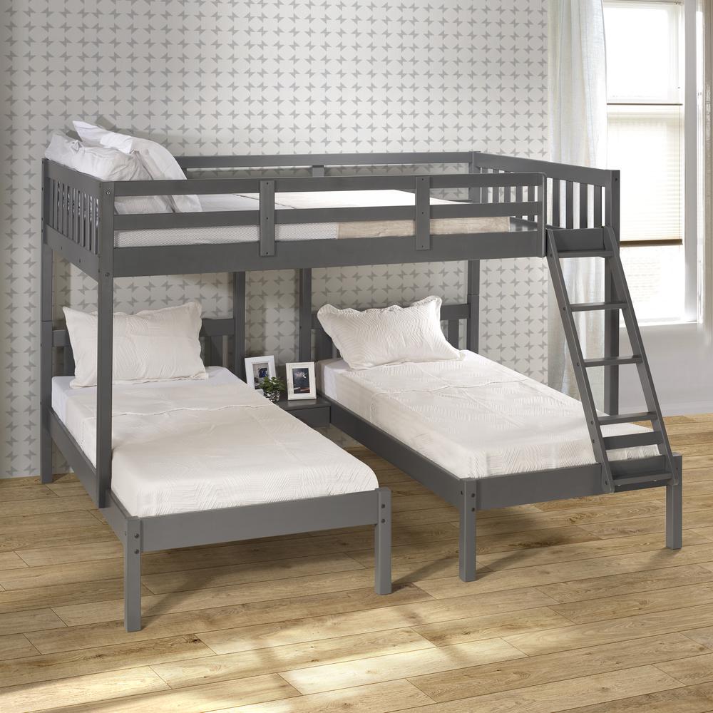 Full Over Double Twin Bed Loft Bunk In Dark Grey Finish