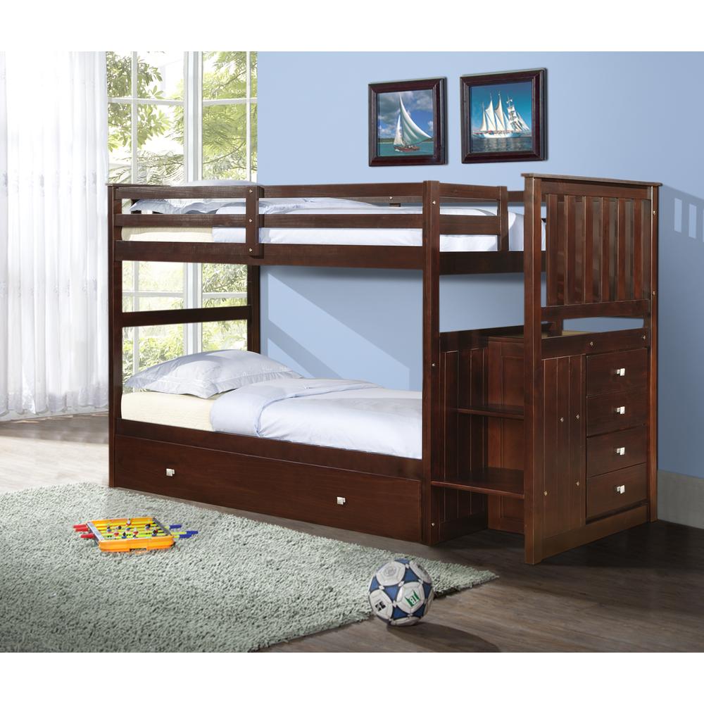 Twin/Twin Mission Stairway Bunk Bed W/Twin Trundle
