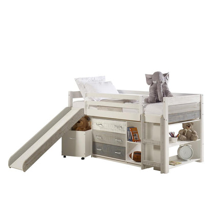 Twin Panel Low Loft Set With Slide & Case Pieces In Two-Tone Grey/White Finish
