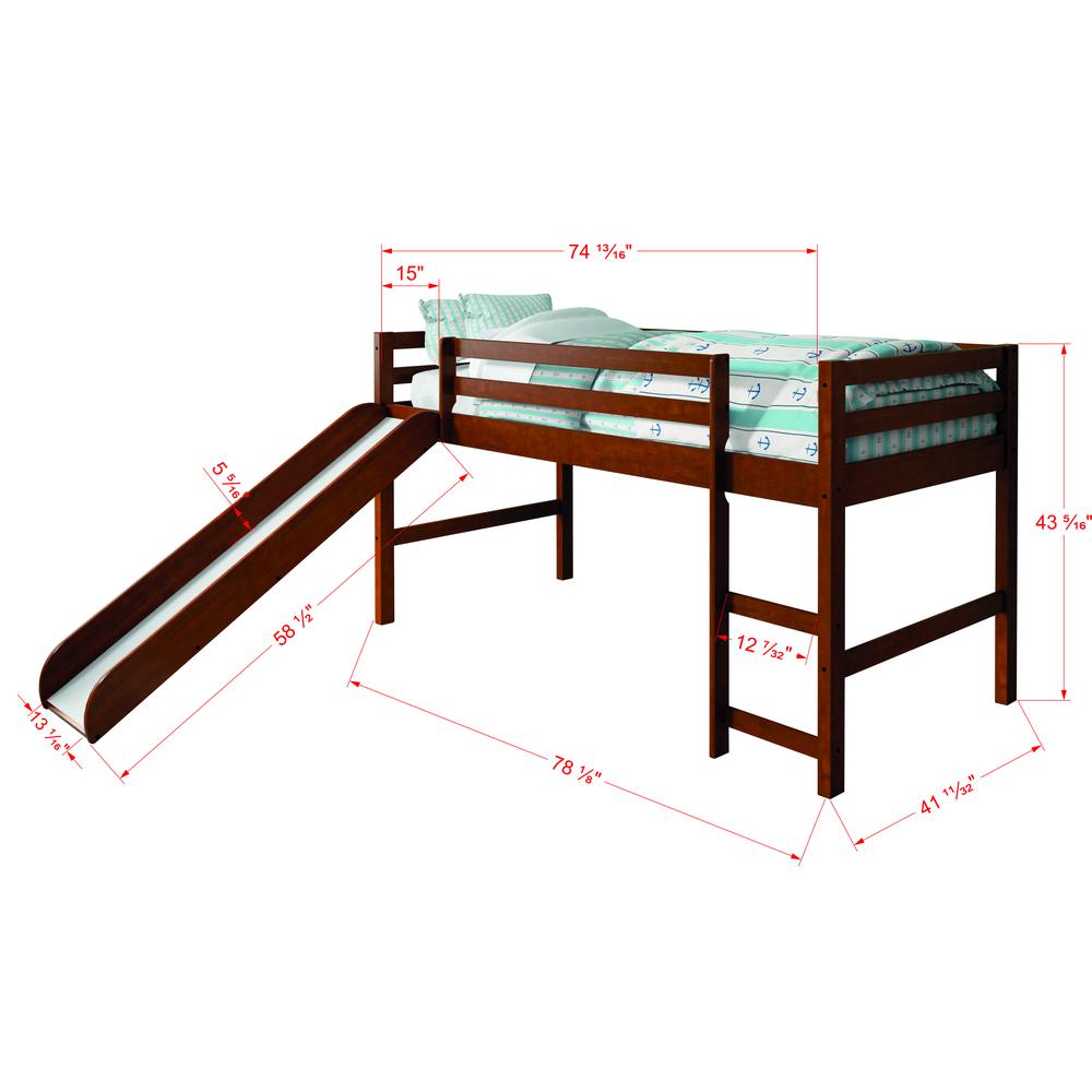 Twin Low Loft W/Slide , Drawers Or Trundle Not Included