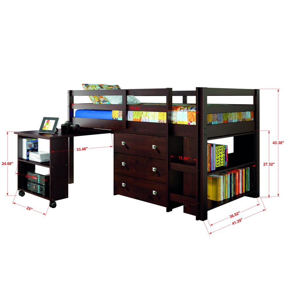 Twin Low Loft Includes Desk, Chest & Bookcase