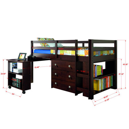 Twin Low Loft Includes Desk, Chest & Bookcase