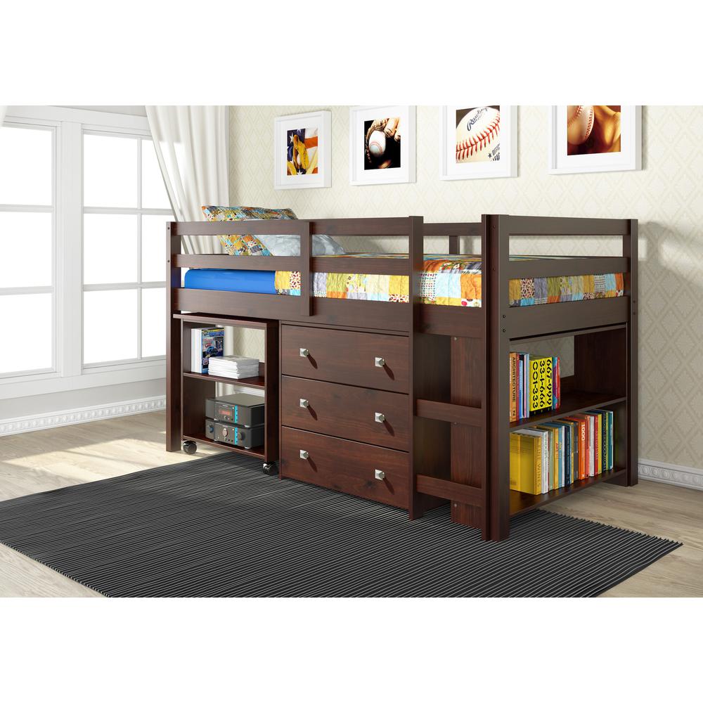 Twin Low Loft Includes Desk, Chest & Bookcase