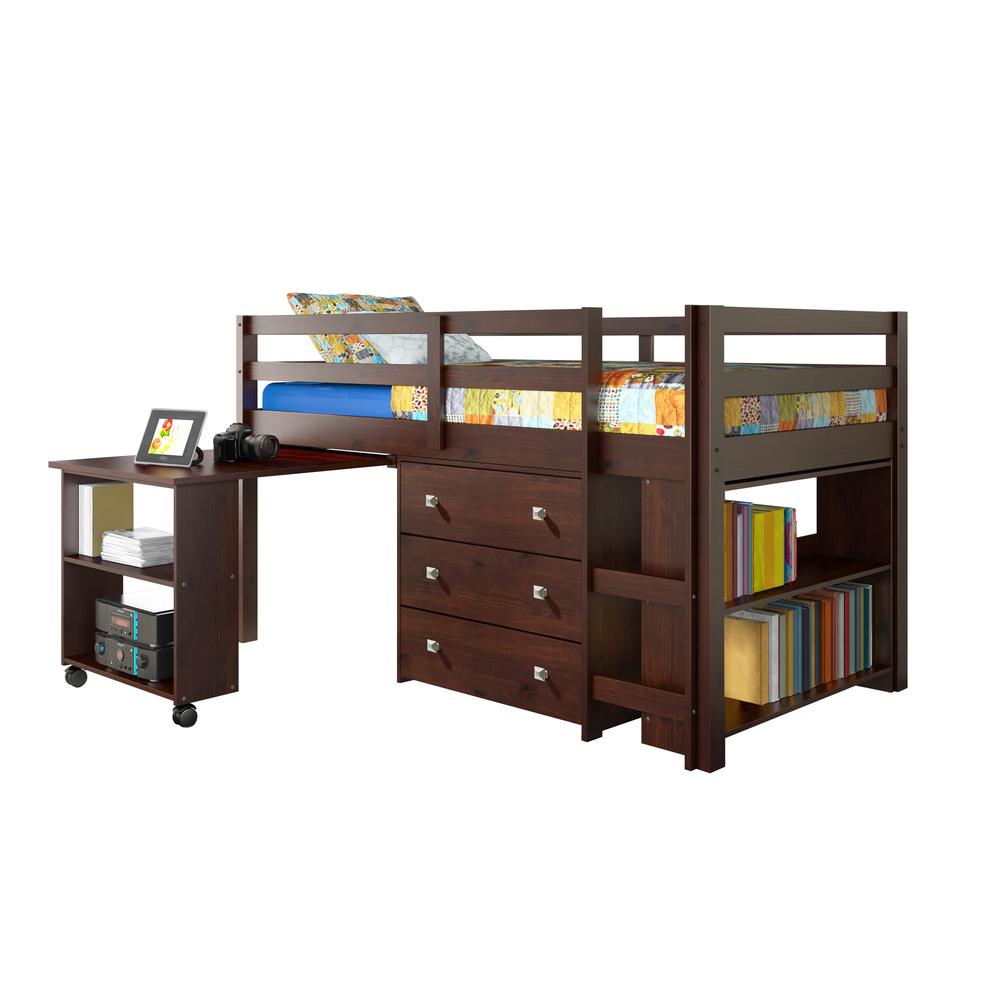 Twin Low Loft Includes Desk, Chest & Bookcase