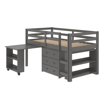 Twin Low Loft Includes Desk, Chest & Bookcase