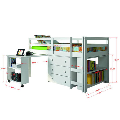 Twin Low Loft Includes Desk, Chest & Bookcase