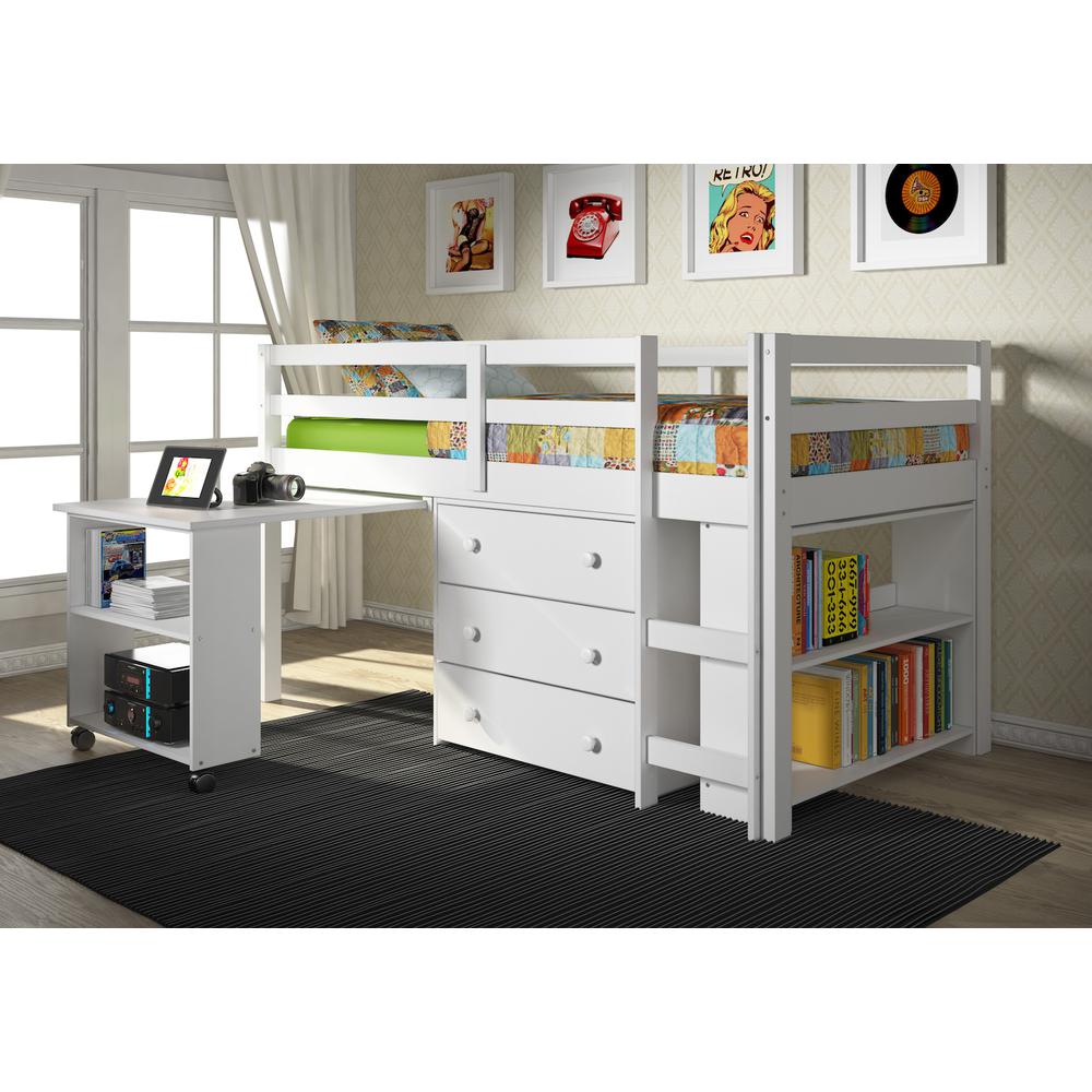 Twin Low Loft Includes Desk, Chest & Bookcase