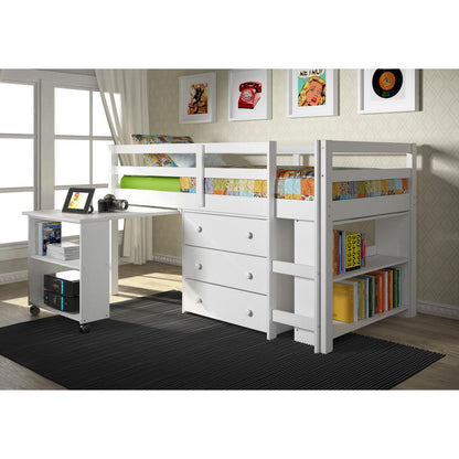 Twin Low Loft Includes Desk, Chest & Bookcase