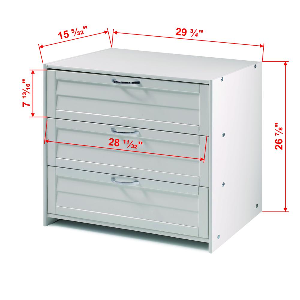 Louver Low Loft 3 Drawer Chest White