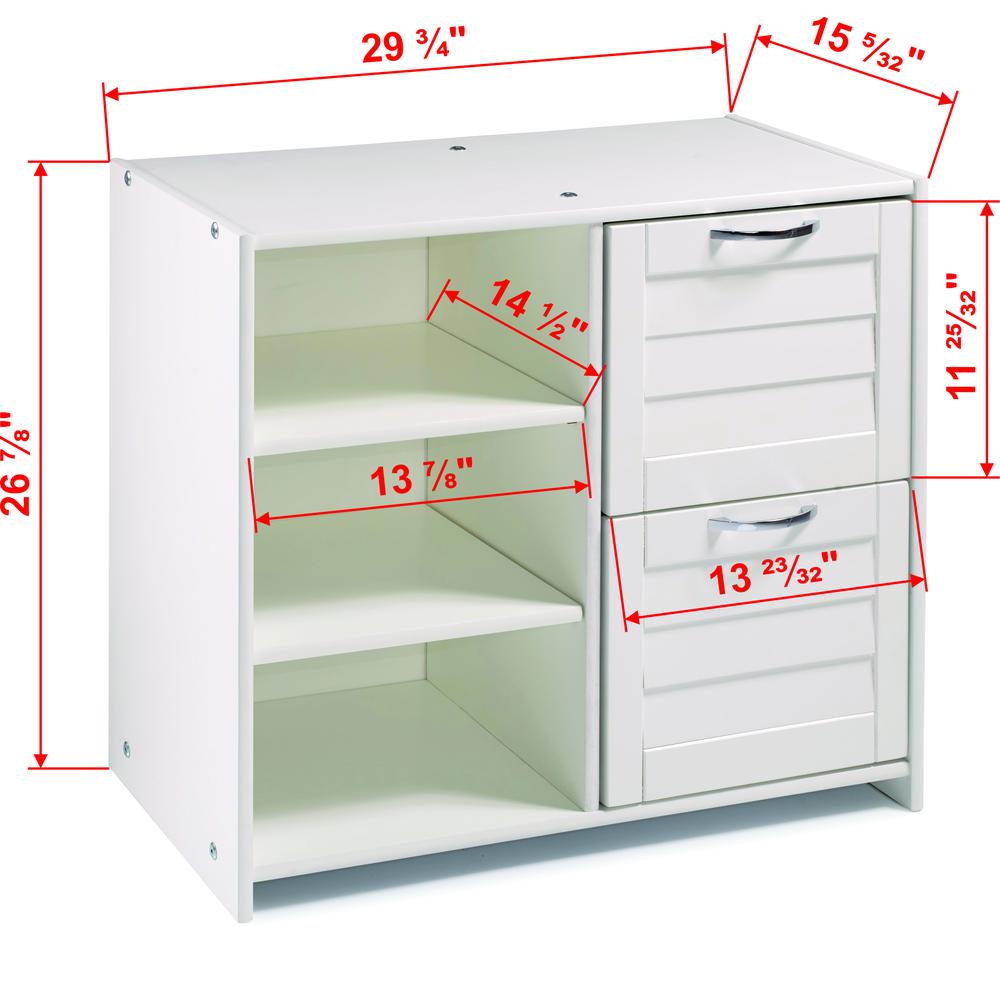 Louver Low Loft 2 Dr Chest/Shelves White