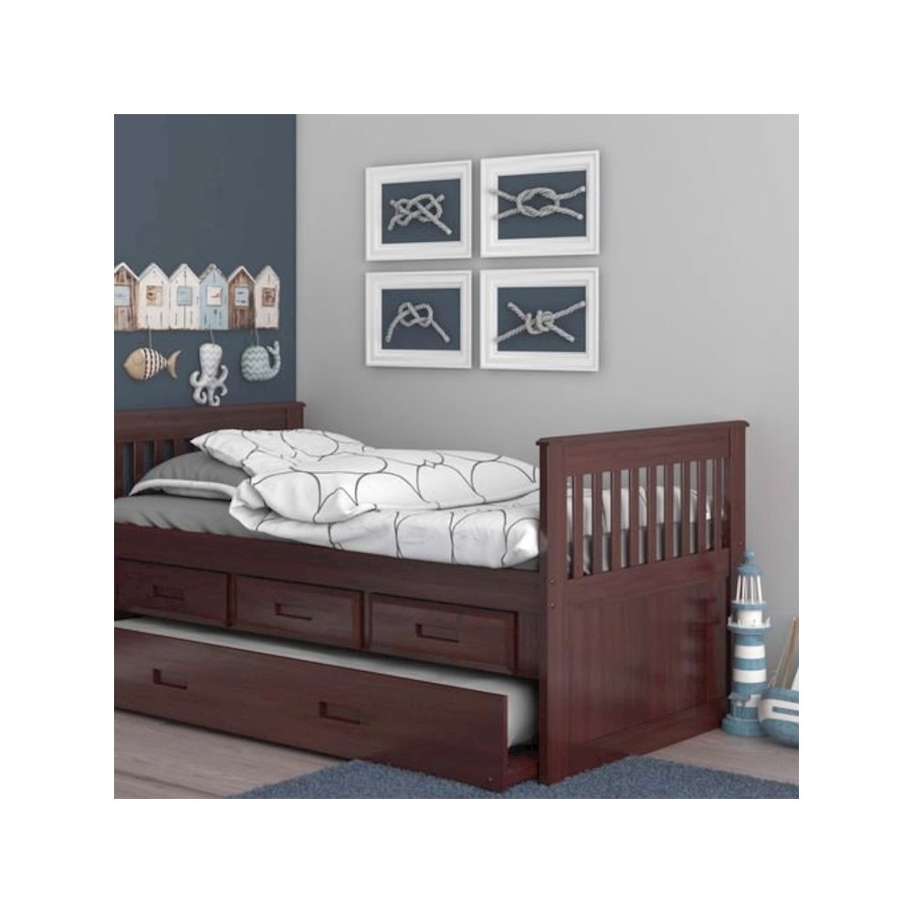 Twin Mission Rake Bed W/3 Drawer Elevation Kit And Twin Trundle