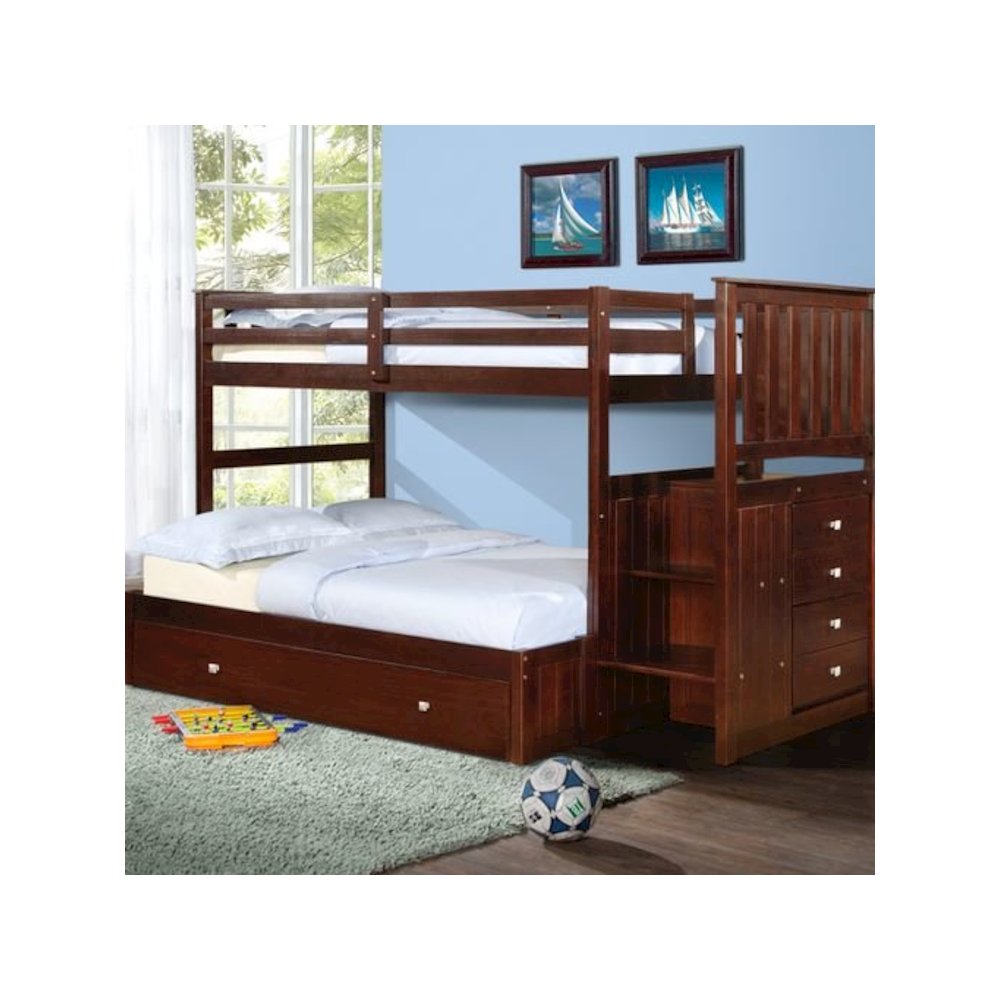 Twin/Full Mission Stairway Bunk Bed With Trundle Bed