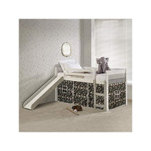 TWIN PANEL LOW LOFT BED WITH SLIDE IN TWO-TONE GREY/WHITE FINISH & CAMO TENT KIT