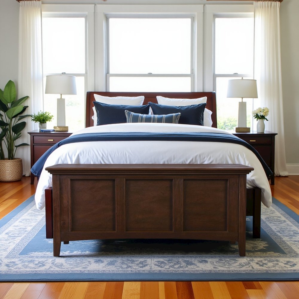 Cherry Brown Storage Bench with Trunk Lid, Wooden Chest for Bedroom Use