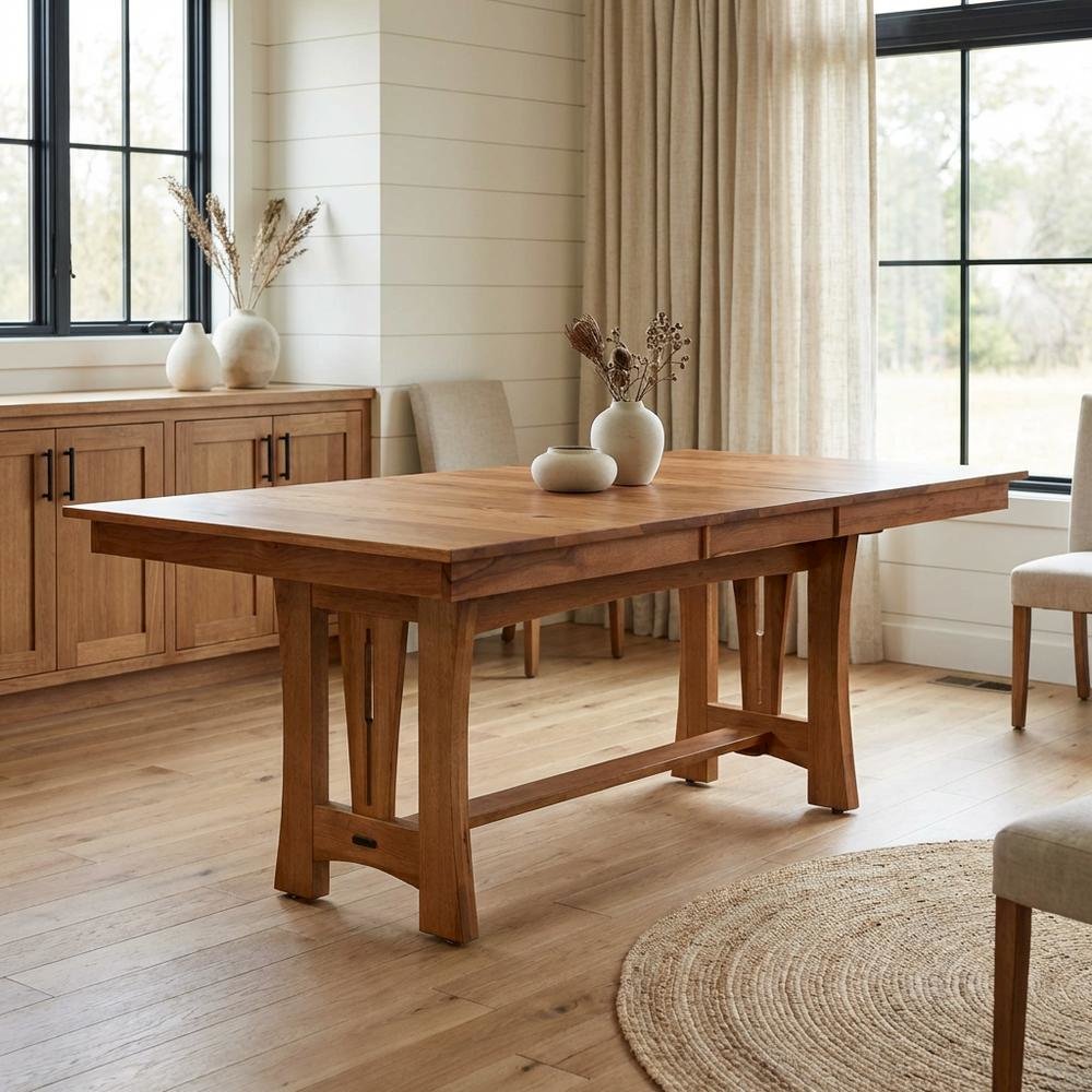 Solid American Hickory Dining Table with Distressed Finish and Arts