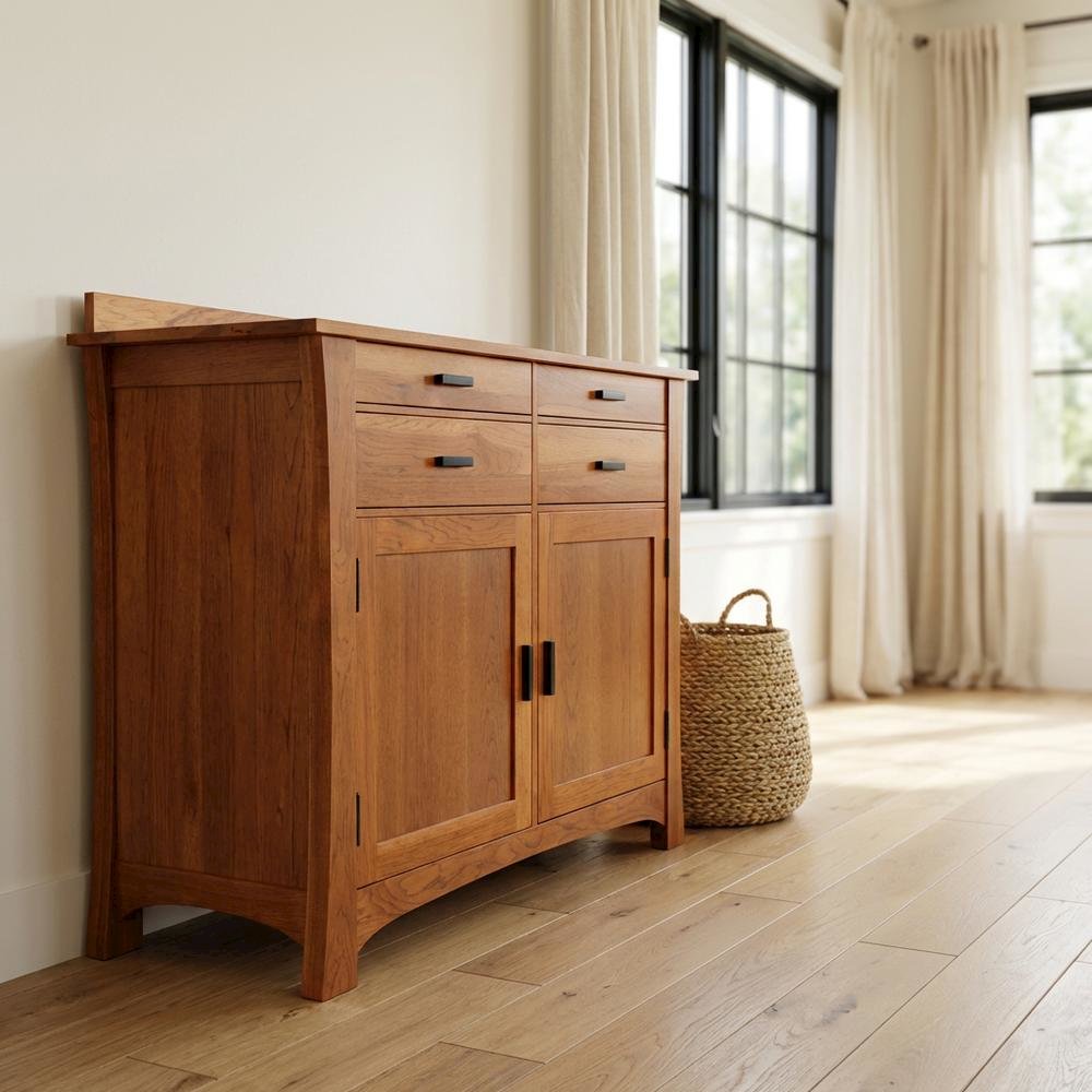 Distressed Finish Sideboard in Solid American Hickory with Arts and Crafts Style