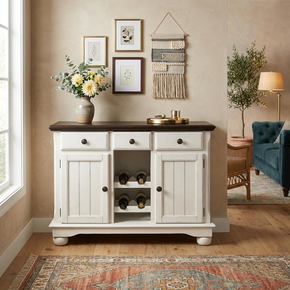 Cocoa Bean Finish Dining Server in Solid Rubberwood with Light Distressed Style