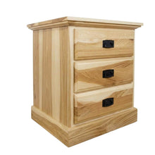 Light Wood 3 Drawer Nightstand, Solid Hickory Wood, Antiqued Bronze Hardware
