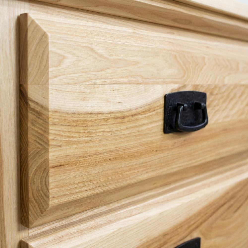 Light Wood 3 Drawer Nightstand, Solid Hickory Wood, Antiqued Bronze Hardware