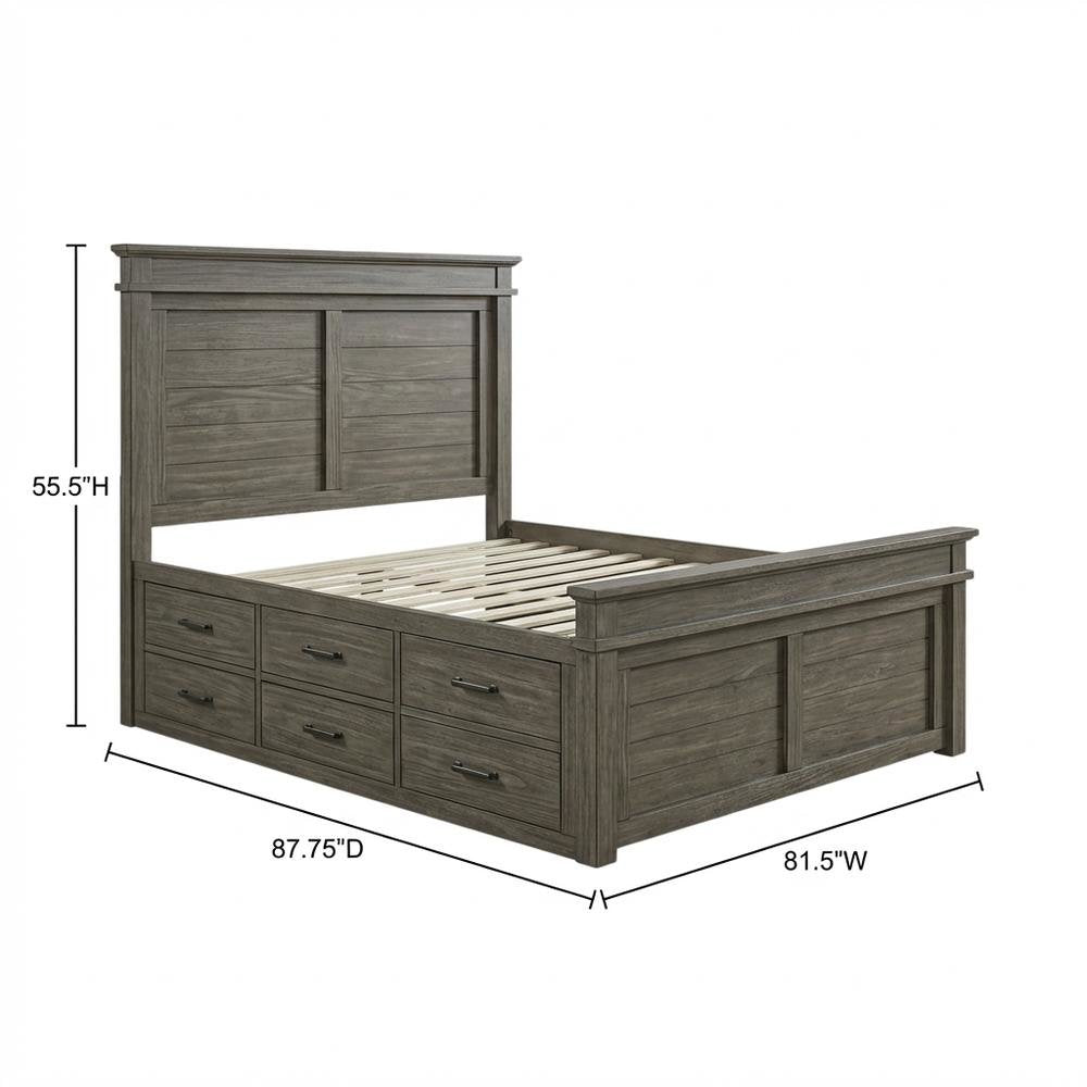 King Platform Bed with Grey Finish and Solid New Zealand Pine Craftsman Style