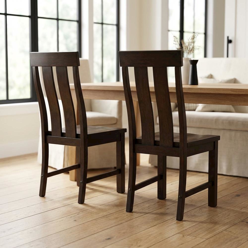 Slatback dining chairs with solid rubberwood construction, set of 2
