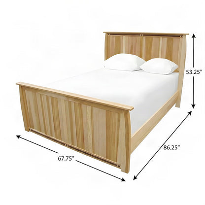 Solid American Hickory Farmhouse Queen Panel Bed Frame with Headboard, Natural