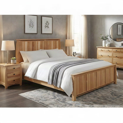 Solid American Hickory Farmhouse Queen Panel Bed Frame with Headboard, Natural