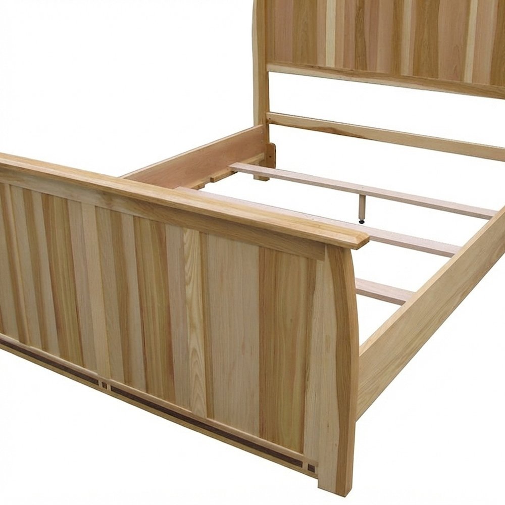 Solid American Hickory Farmhouse Queen Panel Bed Frame with Headboard, Natural