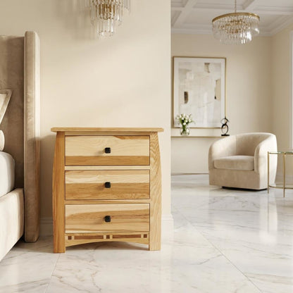 Natural Hickory Nightstand with Bronze Hardware and 3 Drawers