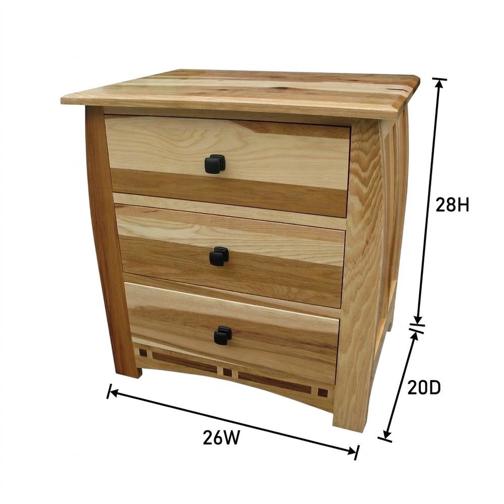 Natural Hickory Nightstand with Bronze Hardware and 3 Drawers