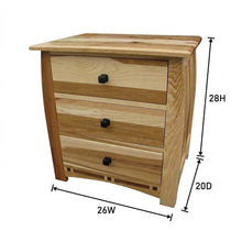 Natural Hickory Nightstand with Bronze Hardware and 3 Drawers