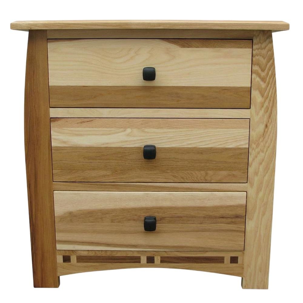 Natural Hickory Nightstand with Bronze Hardware and 3 Drawers