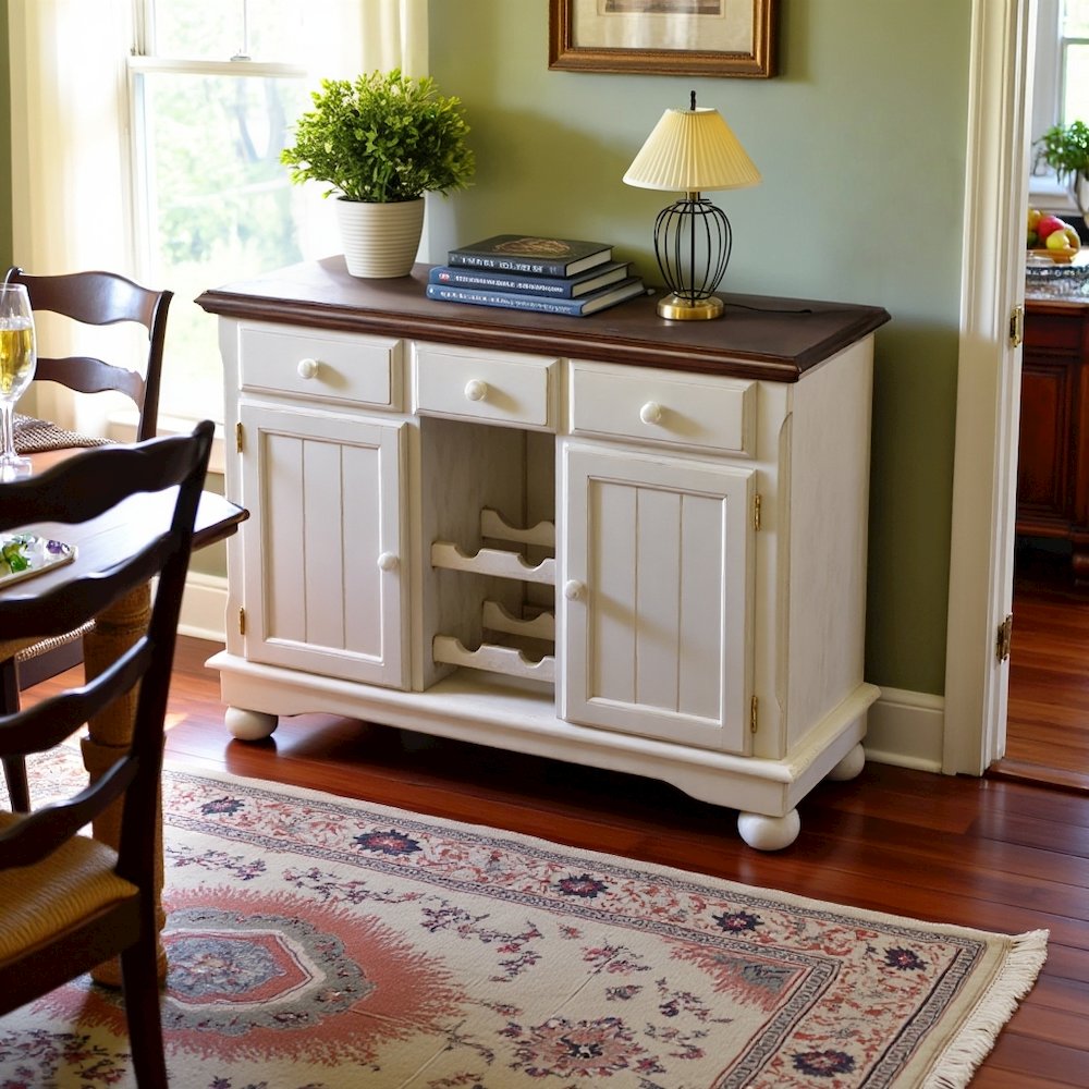 Buttermilk Farmhouse Coffee Bar, Wine Cabinet with Storage and Drawers